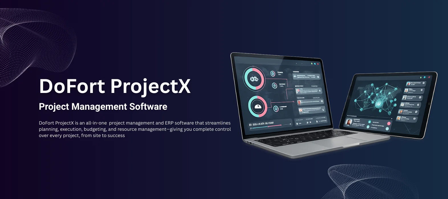 Project management software in UAE dashboard displayed on a laptop and mobile for businesses with real-time task and team tracking