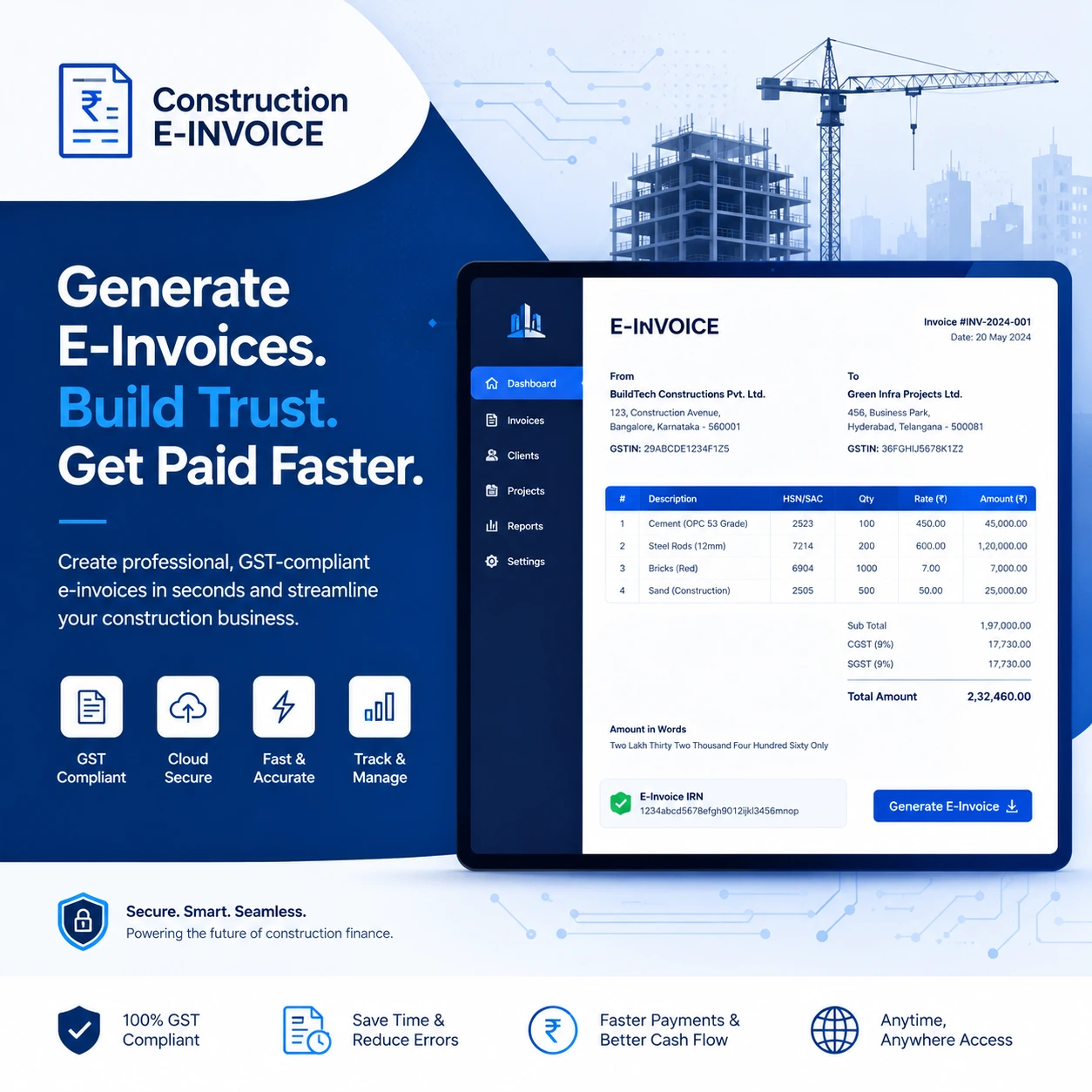 E-invoicing Integration Service in UAE streamlining construction invoicing with secure ERP integration.