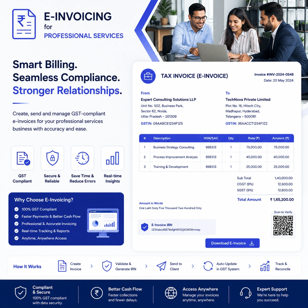 Professional services ERP with E-invoicing Integration Service in UAE for compliant digital invoice automation