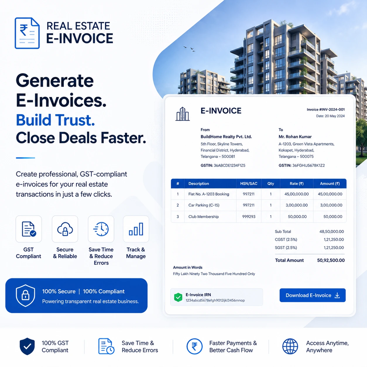 Real estate ERP powered by E-invoicing Integration Service in UAE for compliant digital invoice automation 