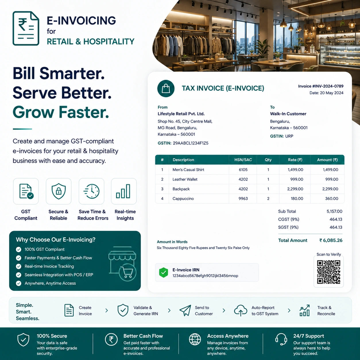 Retail and hospitality ERP powered by E-invoicing Integration Service in UAE for secure digital invoicing 