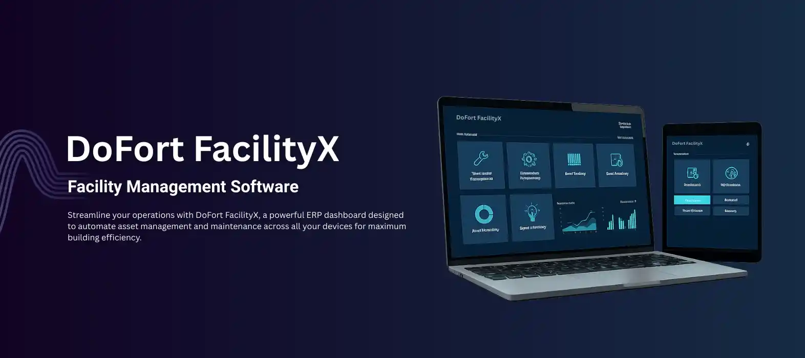 Facility management software UAE dashboard showcased on laptop and mobile responsive view