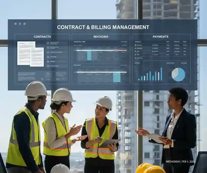 Contract & billing management dashboard in UAE project management software with invoicing overview