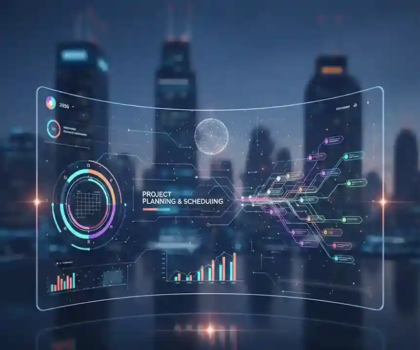 Project planning & scheduling dashboard in UAE project management software with real-time analytics view