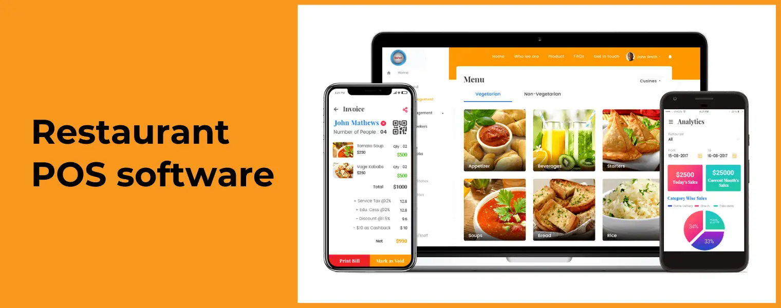 The interface of the restaurant POS software is designed to efficiently handle orders, process payments, and manage inventory