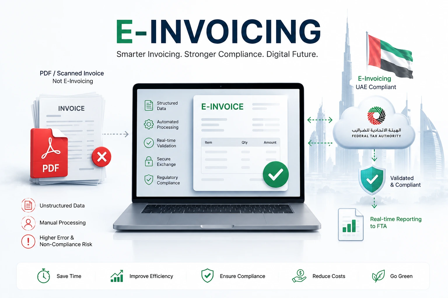 E-invoicing UAE structured digital invoice for automated validation, exchange and compliance reporting